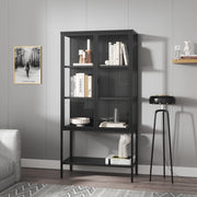 Mobile Vetrina Borshavisa in Acciaio e Vetro Temperato Libreria Credenza 160x80x35 cm Nero [en.casa]