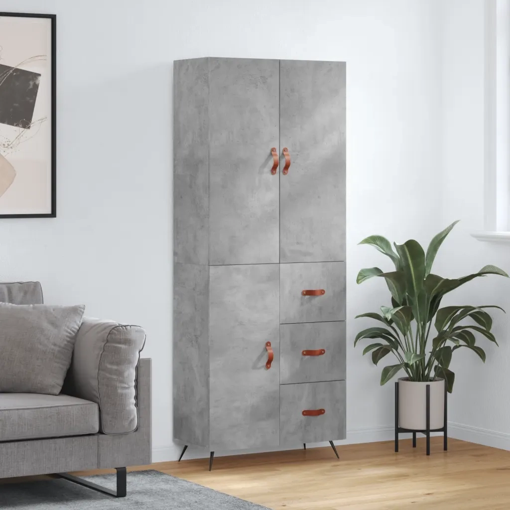 Credenza | Madia | Buffet da pranzo | Armadio da pranzo Grigio Cemento 69,5x34x180 cm in Legno Multistrato
