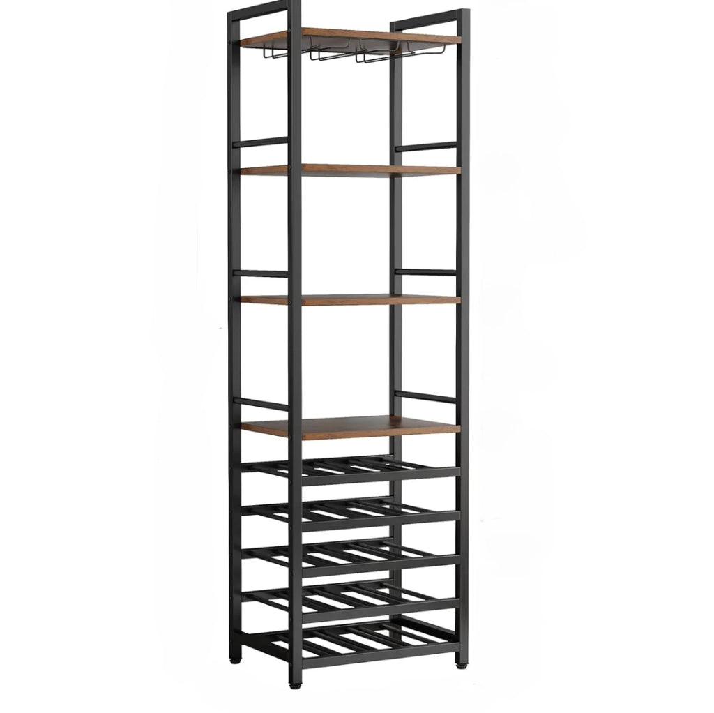 Scaffale portavino con portabicchieri e 4 ripiani
