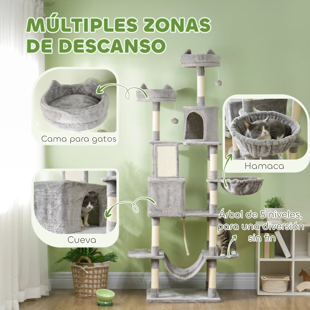Albero tiragraffi per gatti grande ¨C zephmum ¨C grigio 206 cm