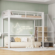 Letto a soppalco 90x200 cm con scala e armadio in metallo bianco
