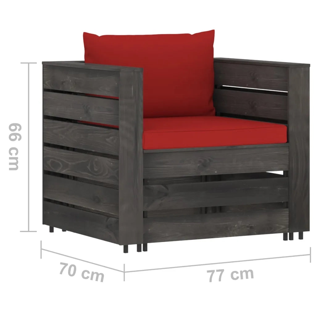 Set Salotto da Giardino 2pz | Set di Mobili da Esterno con Cuscini Legno Impregnato Grigio