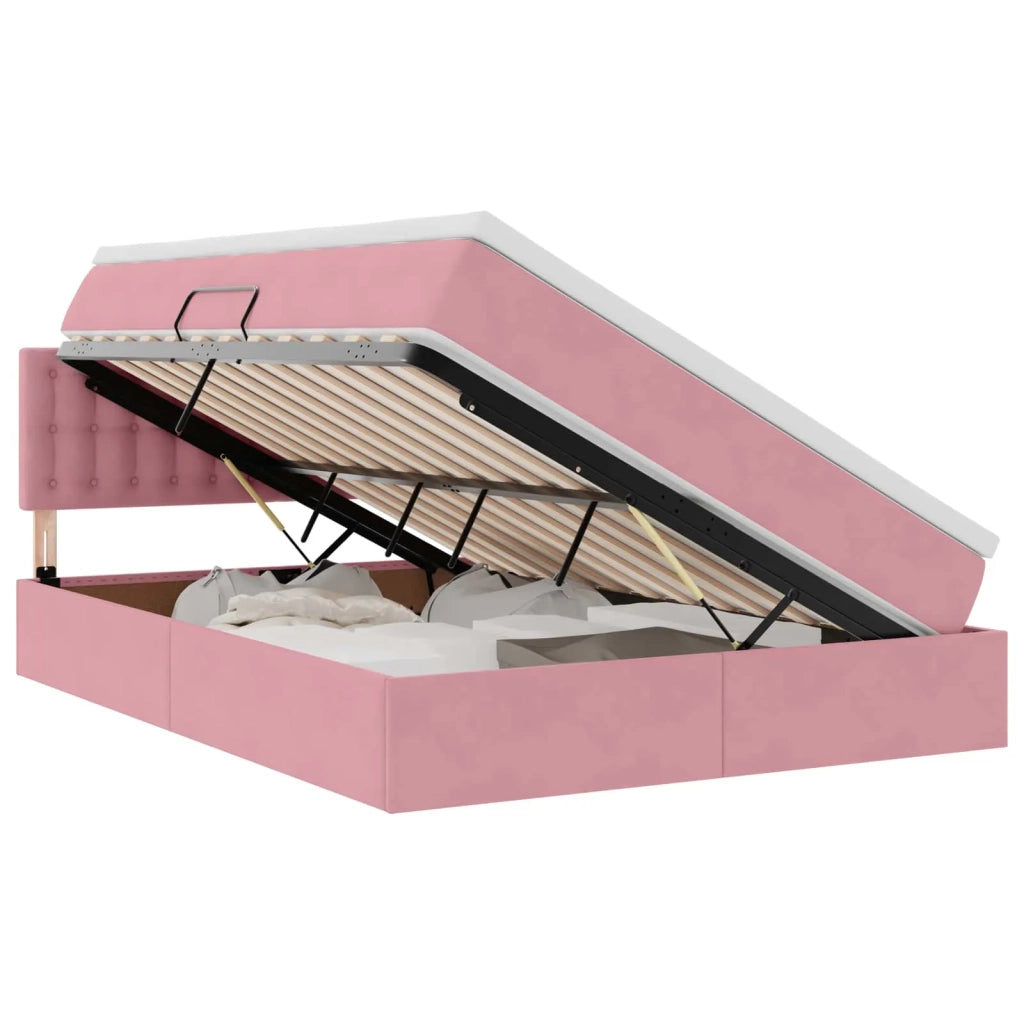 Letto con Contenitore con materasso Rosa 140 x 190 cm Velluto 3370880