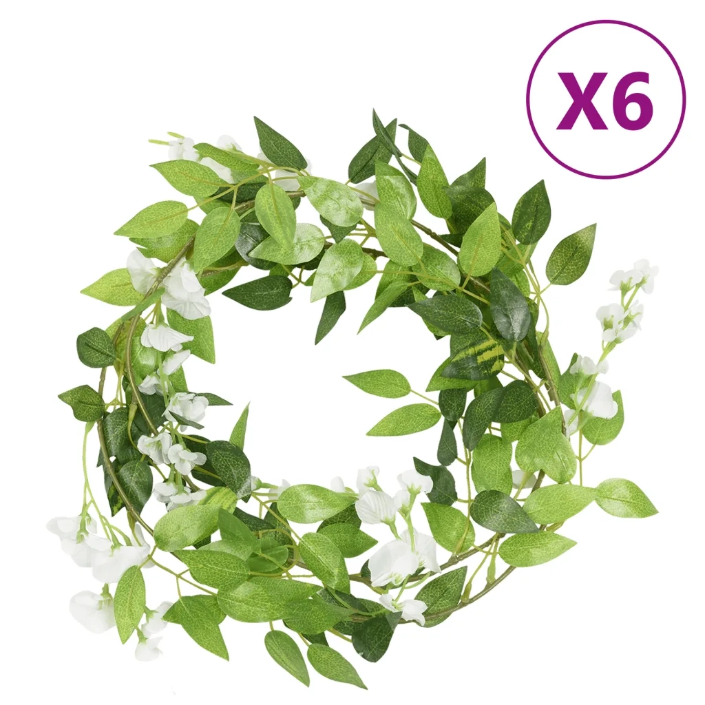 Ghirlande Fiori Artificiali Natale 6 pz Bianco 200 cm