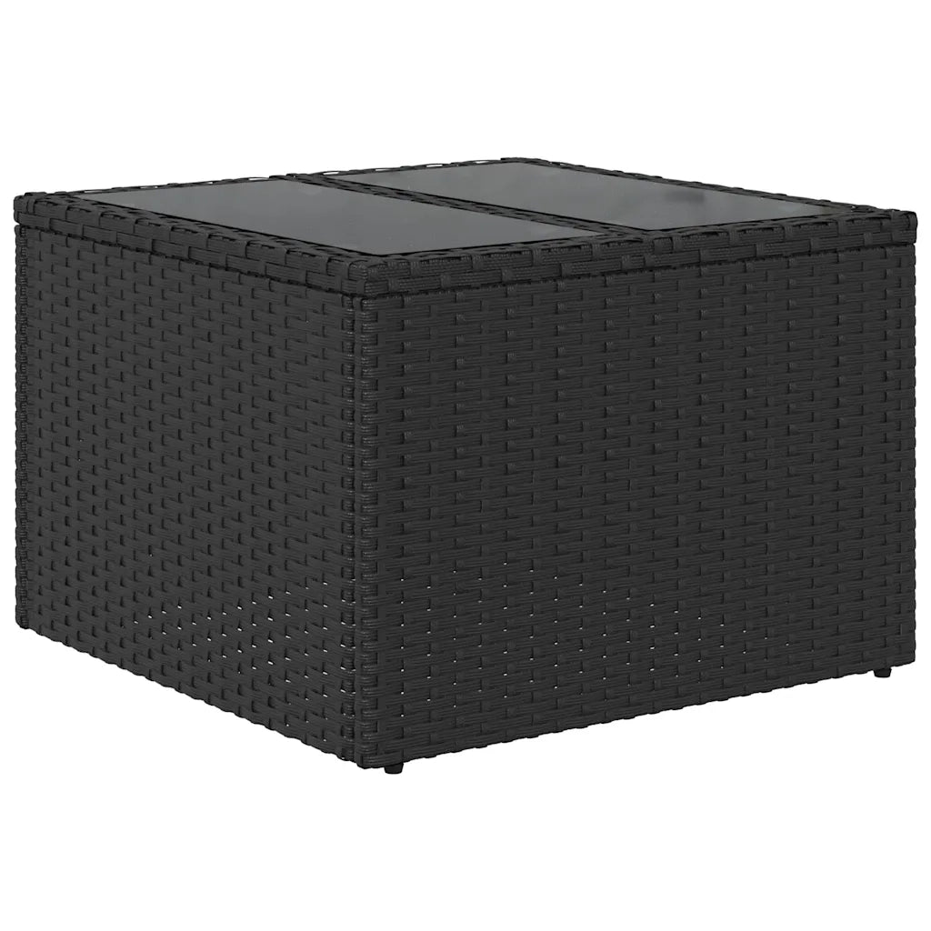 Tavolo da Giardino | Tavolino da esterno con piano in vetro nero 55x55x37 cm in polyrattan