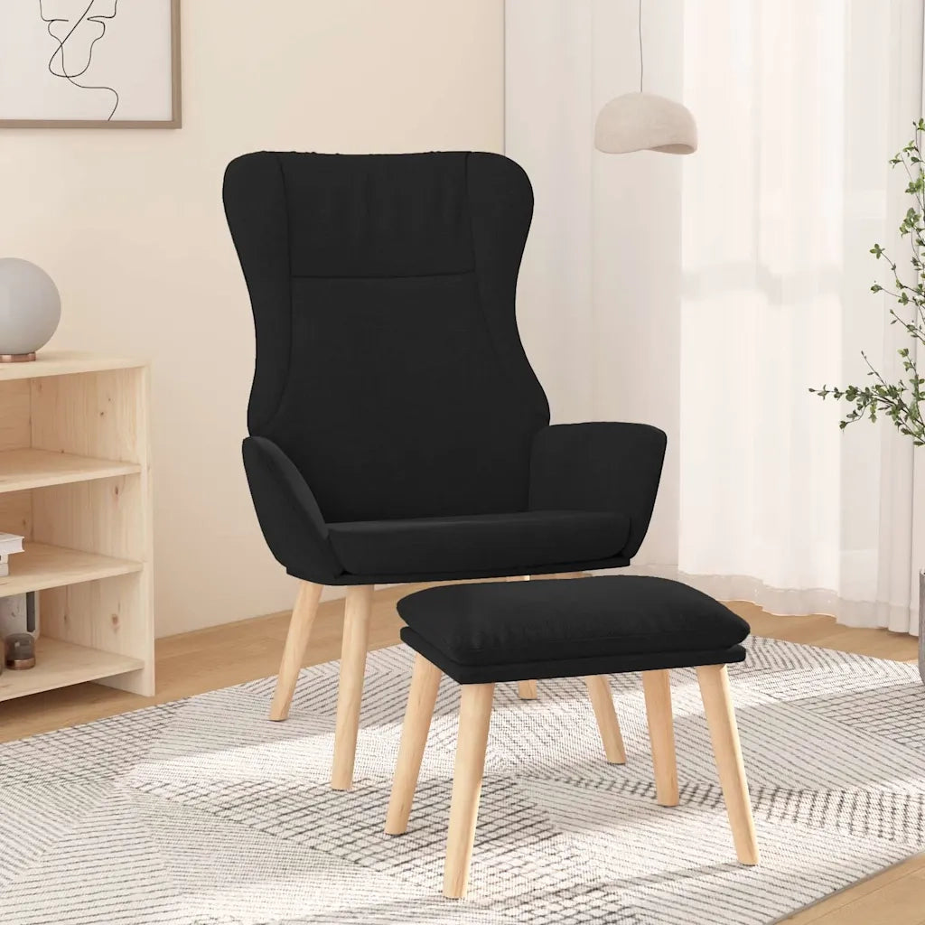 Divano Sedia-Poltrona Relax con Poggiapiedi Nera in Tessuto 454929