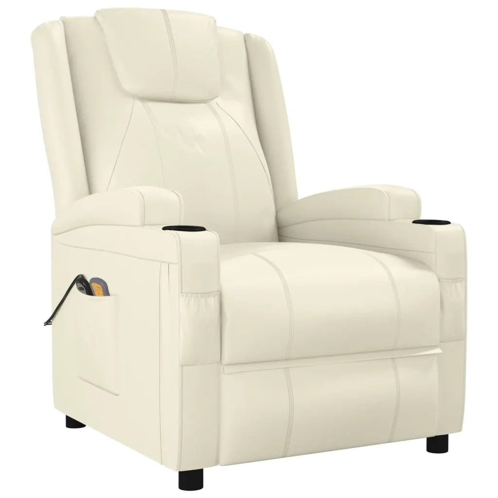 vidaXL Poltrona Massaggiante Elettrica Bianco Crema Similpelle