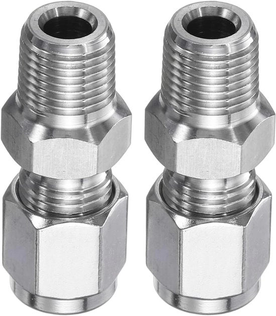 Adattore di connessione RVS per tubi in acciaio - 4 mm tubo x 1/8" NPT maschio - adatto per connessioni di olio, gas e acqua