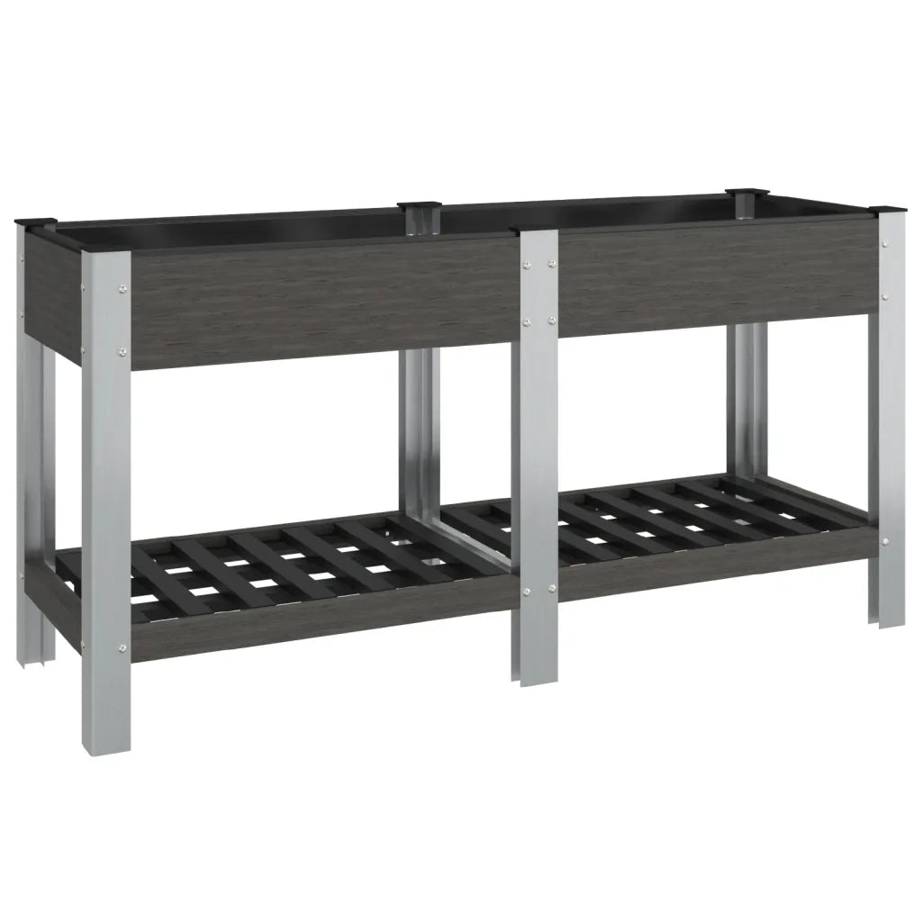 Fioriera | Cassetta per fiori | Vaso Rialzata Giardino con Ripiano Grigia 150x50x75 cm WPC