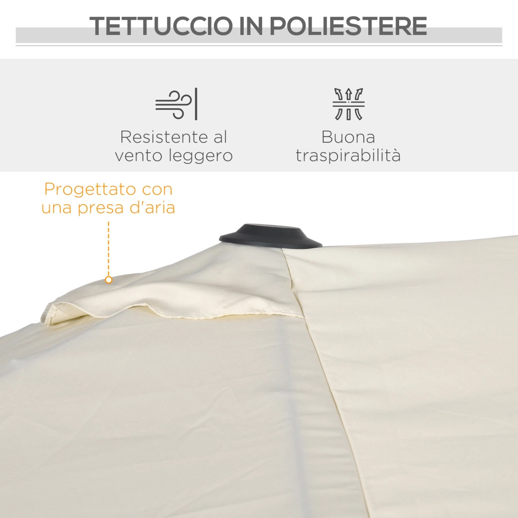 Ombrellone Doppio Inclinabile e Regolabile con Cordicella, in Poliestere e Metallo, 150x295x170-214 cm, Crema