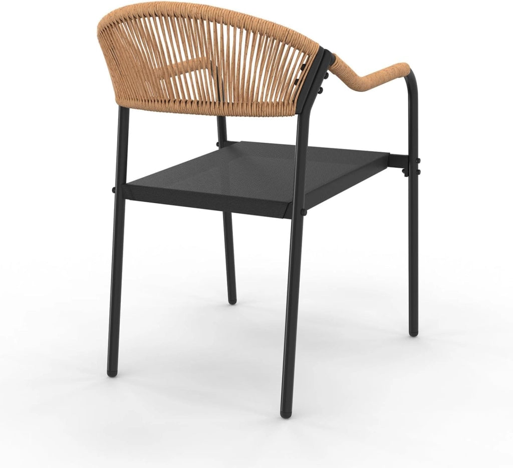 Set di 4 sedie da giardino MADEIRA: metallo, corda e textilene nero e rattan chiaro