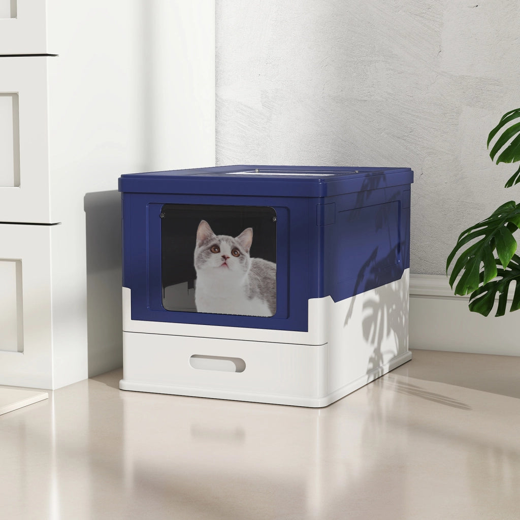 Lettiera per gatti pieghevole completamente chiusa  -Toilette per gatti vaschetta cassetto per gatti piccoli medi sotto 10 kg Blu