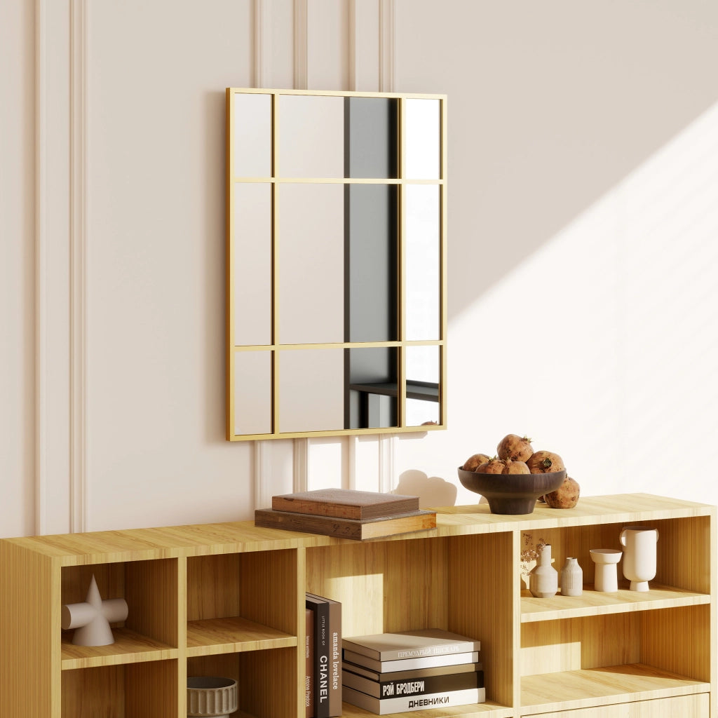 Specchio da Parete Rettangolare 70x50cm ¨C Xylo ¨C Cornice Metallo Dorato Stile Finestra