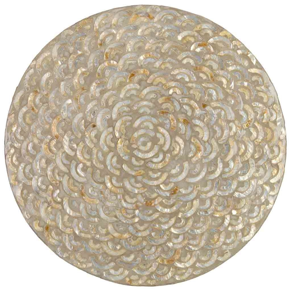 Tavolino ausiliario in legno e capiz bianco D40x45h cm