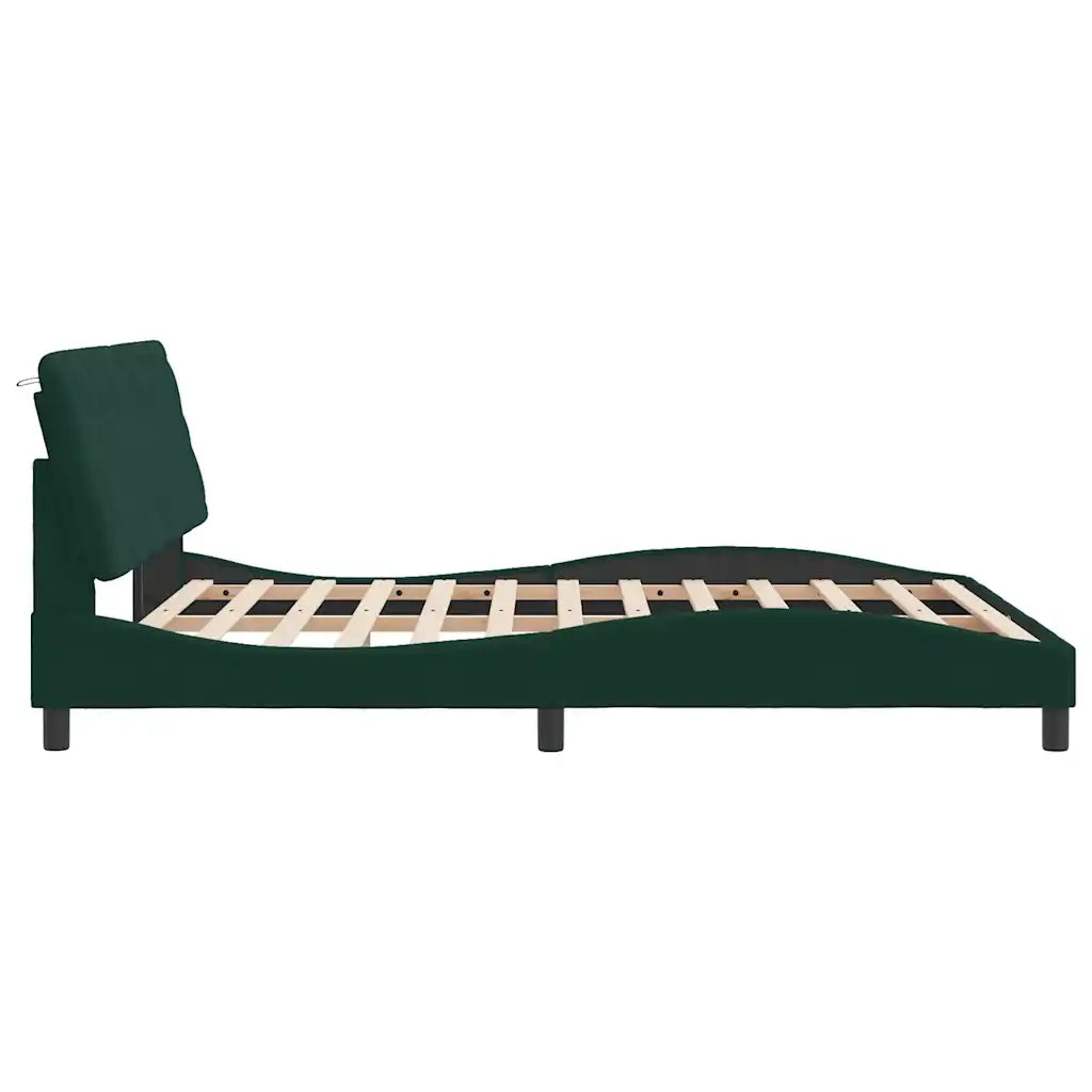 Giroletto con LED senza Materasso Verde Scuro 160x200 cm in Velluto 3213864