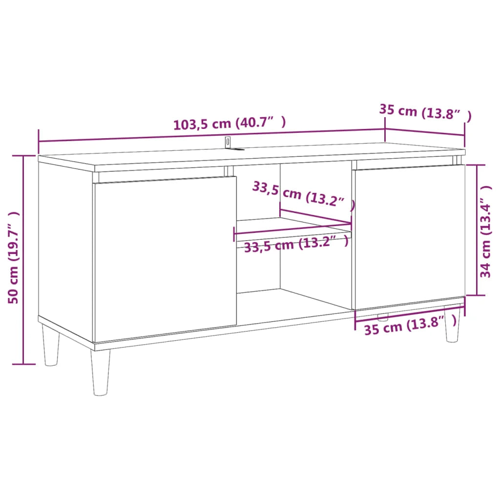 Mobile TV multimediale mensola TV credenza mobile TV per sala da pranzo soggiorno camera da letto con gambe in legno massello finitura rovere affumicato 103,5 x 35 x 50 cm marrone 02_0026856