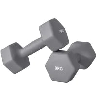 Set 2 Manubri Esagonali da 9 kg in Metallo e Plastica con Impugnatura Antiscivolo, 25x11x11cm, Grigio