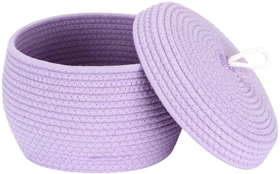 Organizzatore rotondo in cotone con coperchio - Organizzatore multifunzionale per snack, asciugamani e altro - Ideale per la casa, 25 x 19 cm (piccolo, lavanda)