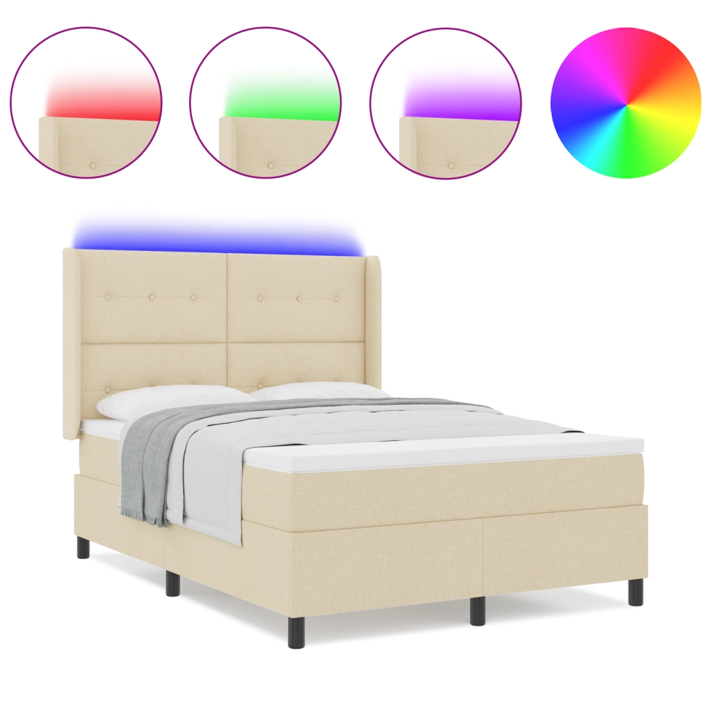 Letto a Box Spring  con Materasso e LED Crema 140x190 cm Tessuto