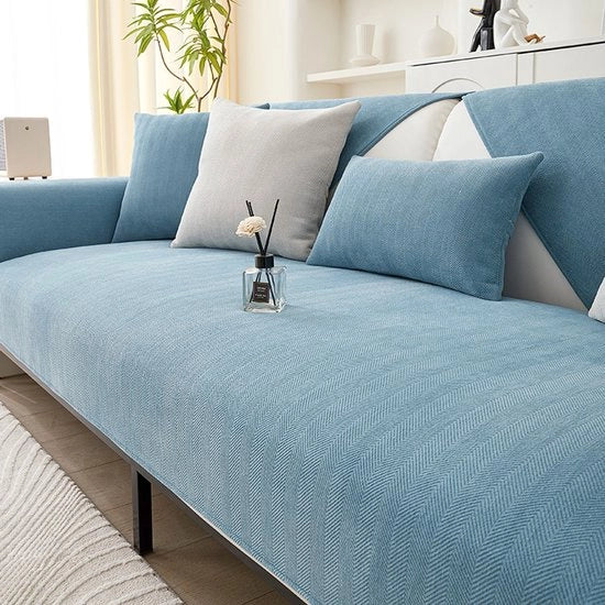 Banco con tessuto in chenille a griglia, banco universale per tutte le stagioni, antiscivolo e impermeabile, semplice e comodo, morbido e idoneo per la pelle, adatto per la sala da pranzo - Celeste, 70*210cm