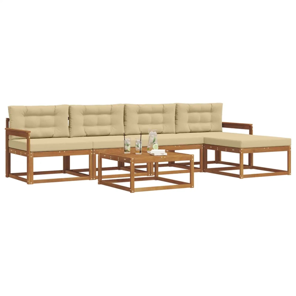 Set di divani da esterno con cuscino 6 pcs Naturale e Beige 3367466