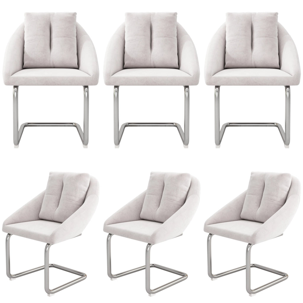 Sedia da Pranzo Set da 6 con Design Ergonomico e Gambe in Metallo, in Velluto Beige