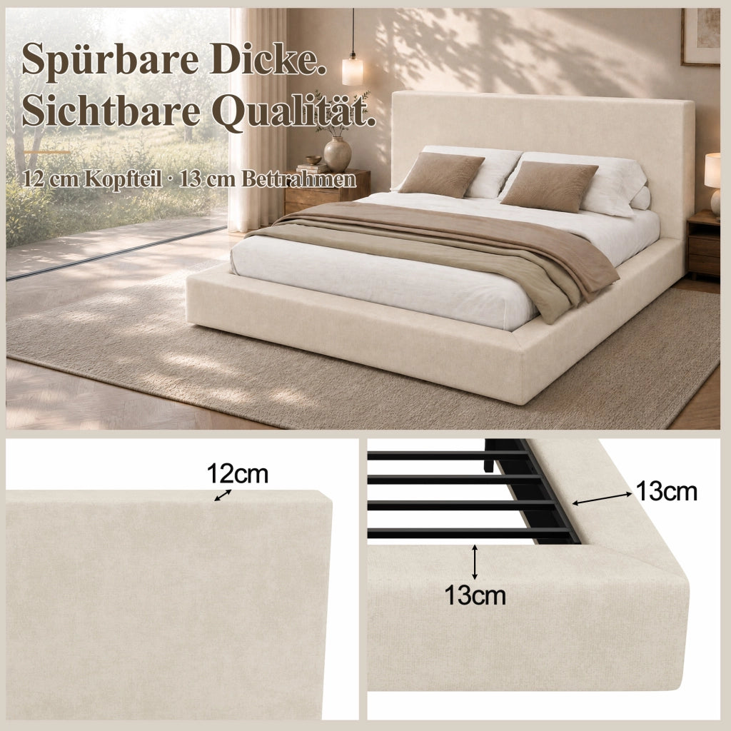 letto imbottito chenille beige 180 x 200 cm
