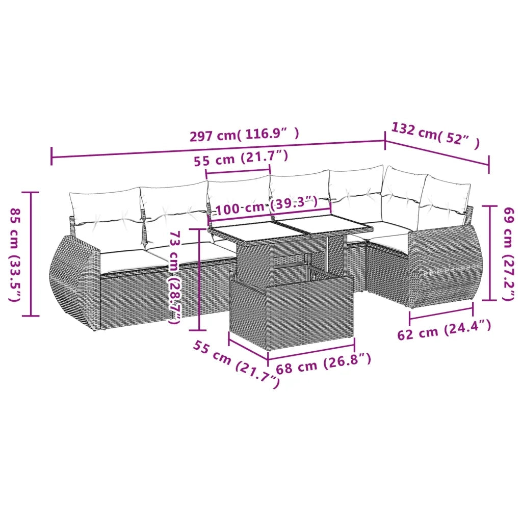 Set Divani da Giardino 7 pz con Cuscini Grigio in Polyrattan 3268550