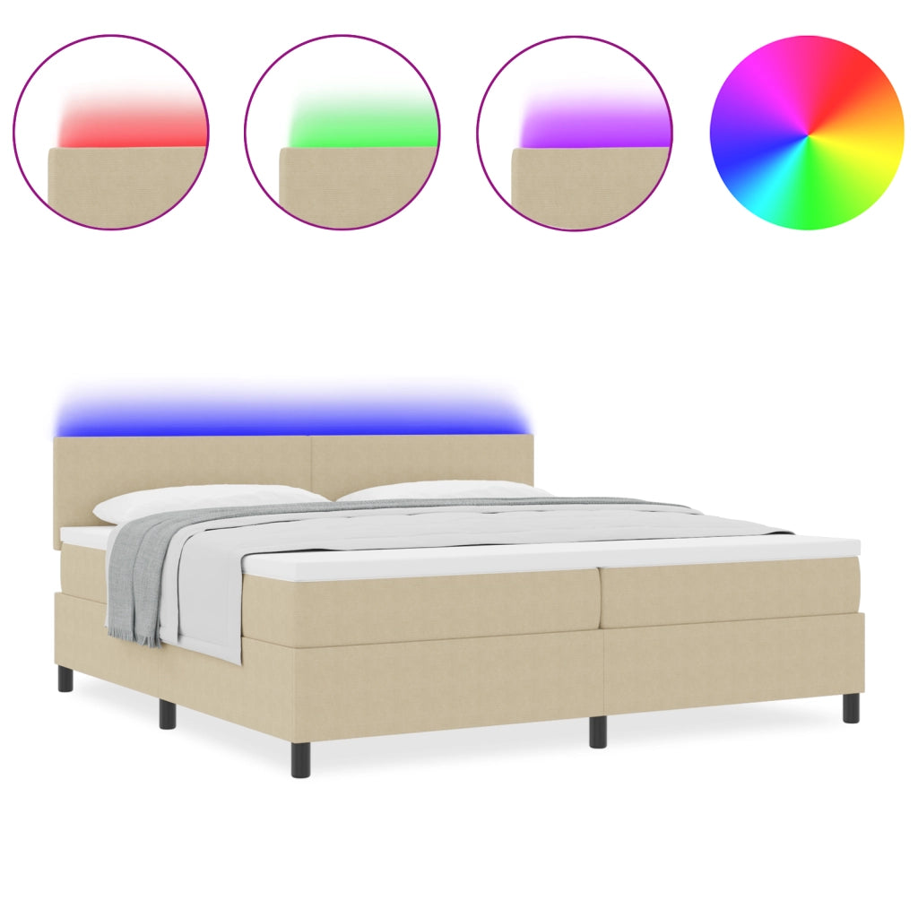 Letto a molle con materasso & luce LED verde grigio 200x200 cm tessuto a coste