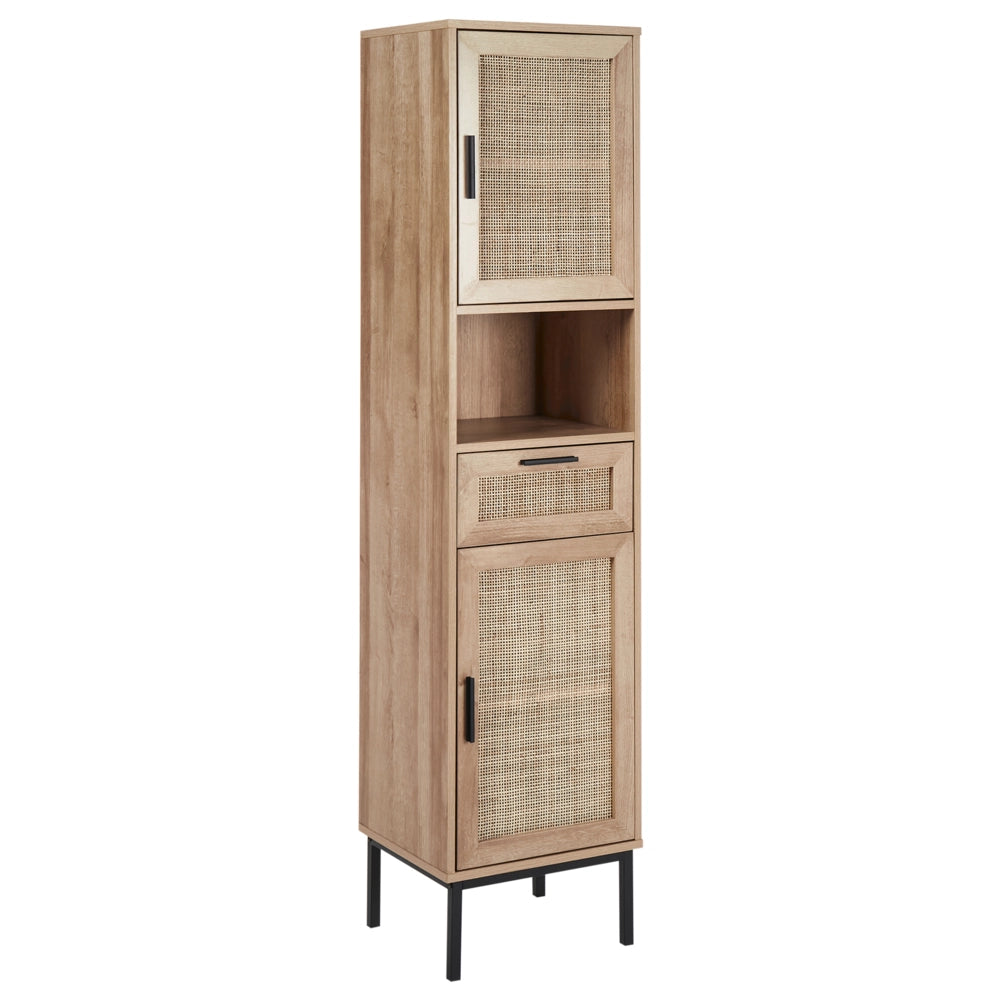 Mobile da bagno in particelle di legno chiaro Rattan intrecciato 40 x 165 cm Boho Design