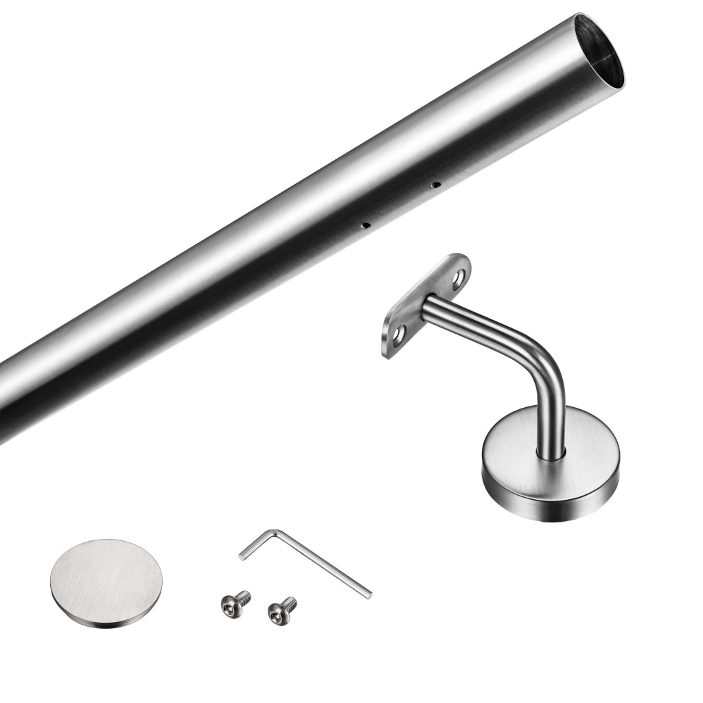 Corrimano a parete in acciaio kit inox AISI 304 argento, Lunghezza 200 cm, Ø 42,4 mm, per scale interni ed esterni