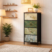 Cassettiera a 4 cassetti in metallo e legno, stile vintage, per ingresso e camera da letto, marrone, 45 × 30 × 94,5 cm
