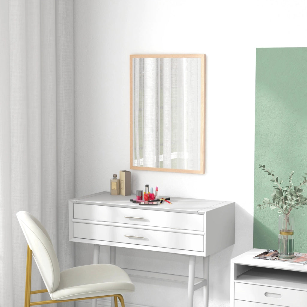 Specchio da parete rettangolare 50 x 70 cm con 4 ganci, cornice in MDF effetto legno naturale