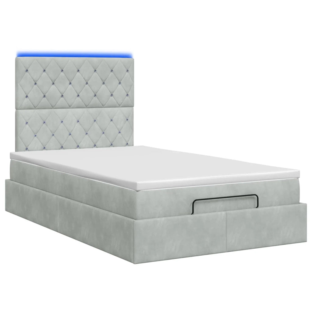 Letto Ottomano con Materasso e LED Grigio Chiaro 120 x 200 cm 3458223