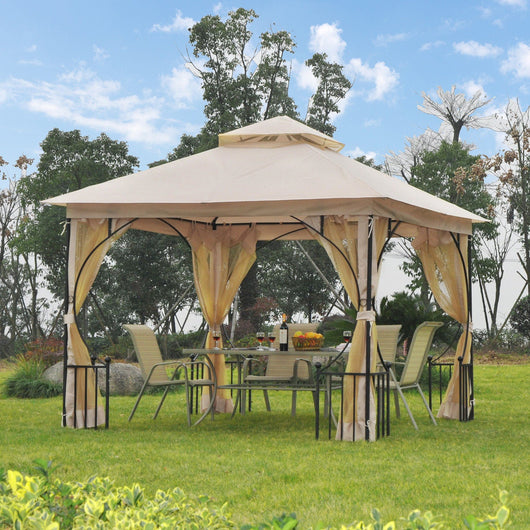 Gazebo da Giardino 3x3 m con Doppio Tettuccio in Metallo e Poliestere Beige