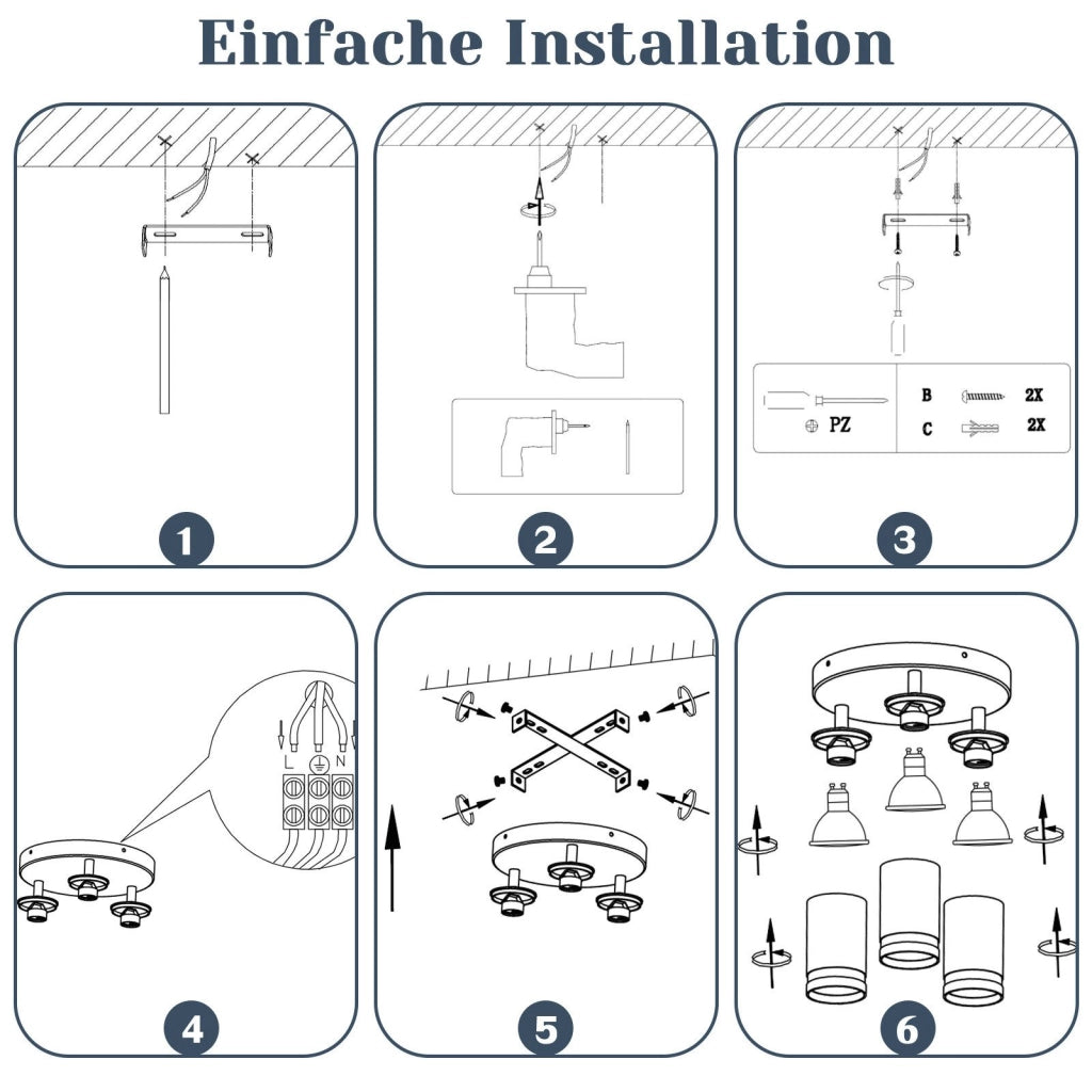 ZMH Faretto da soffitto neri 3 luci GU10 metallo orientabili moderni per camera letto sala pranzo senza lampadina