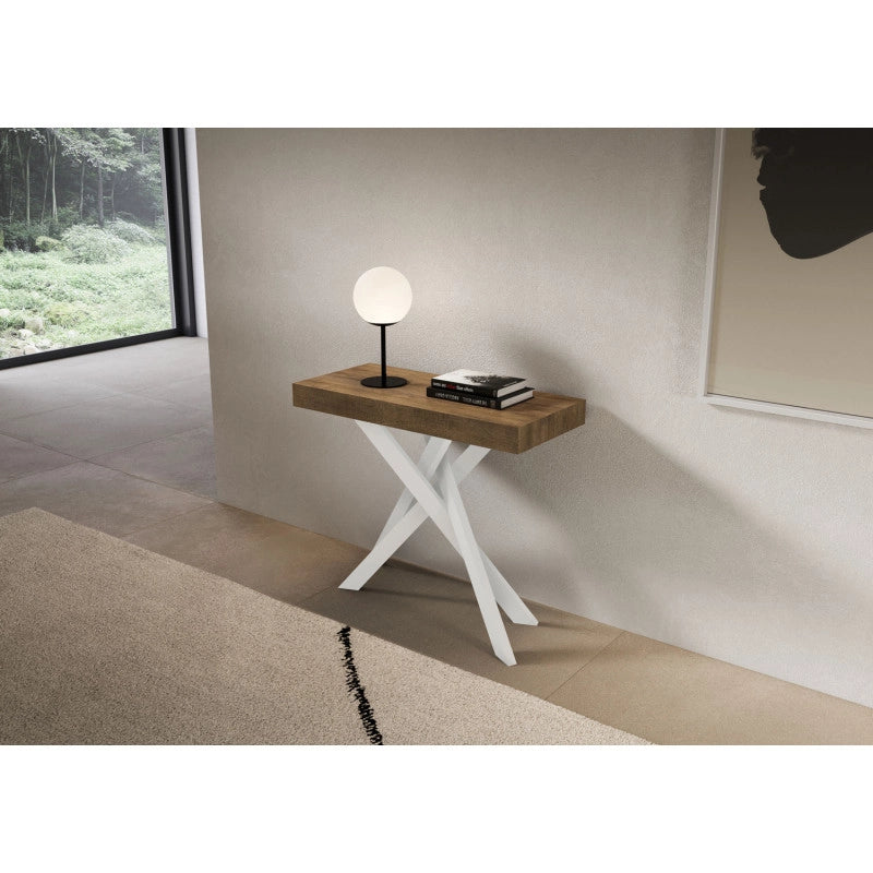 Consolle allungabile 90x40/196 cm Saki Small telaio Bianche - Noce