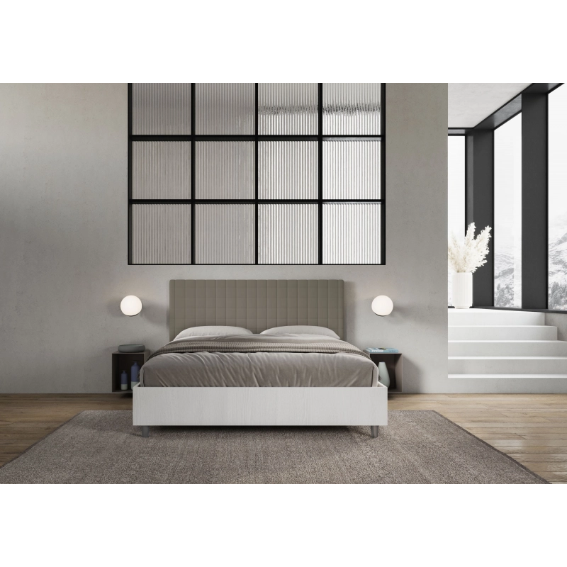 Letto Matrimoniale 160x190 cm struttura bianco frassino testata Burmy - Similpelle,Cappuccino,Contenitore