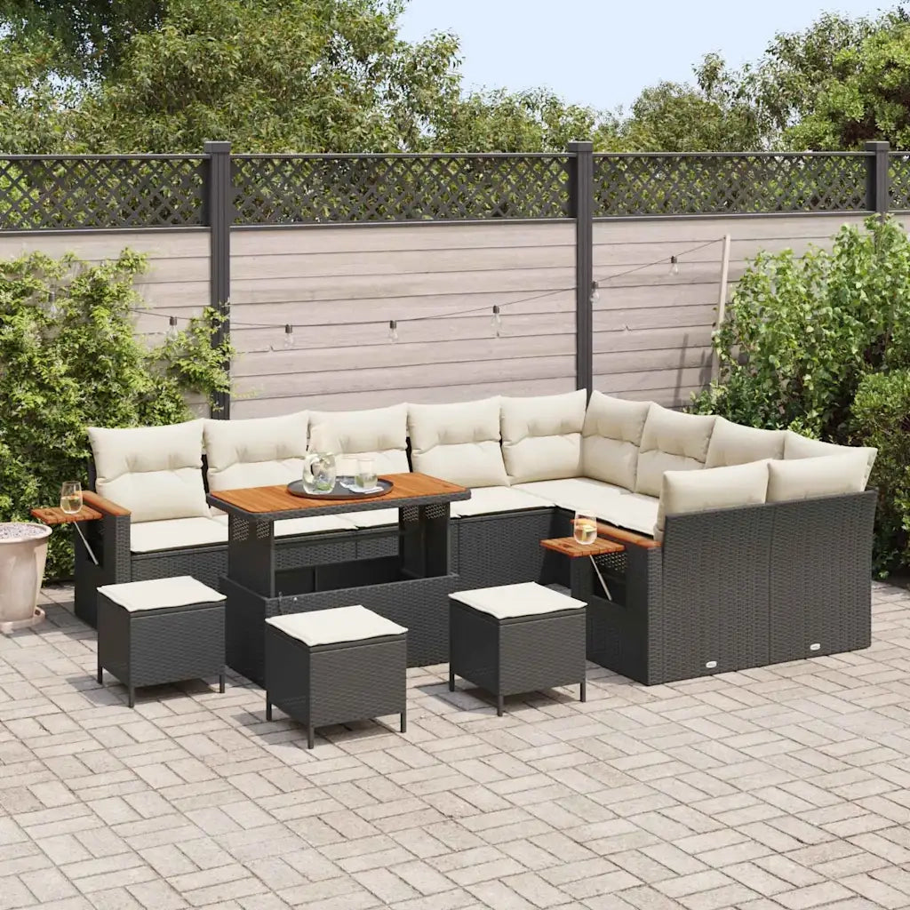 Set Divano da Giardino con cuscino 13 pcs Nero e Crema