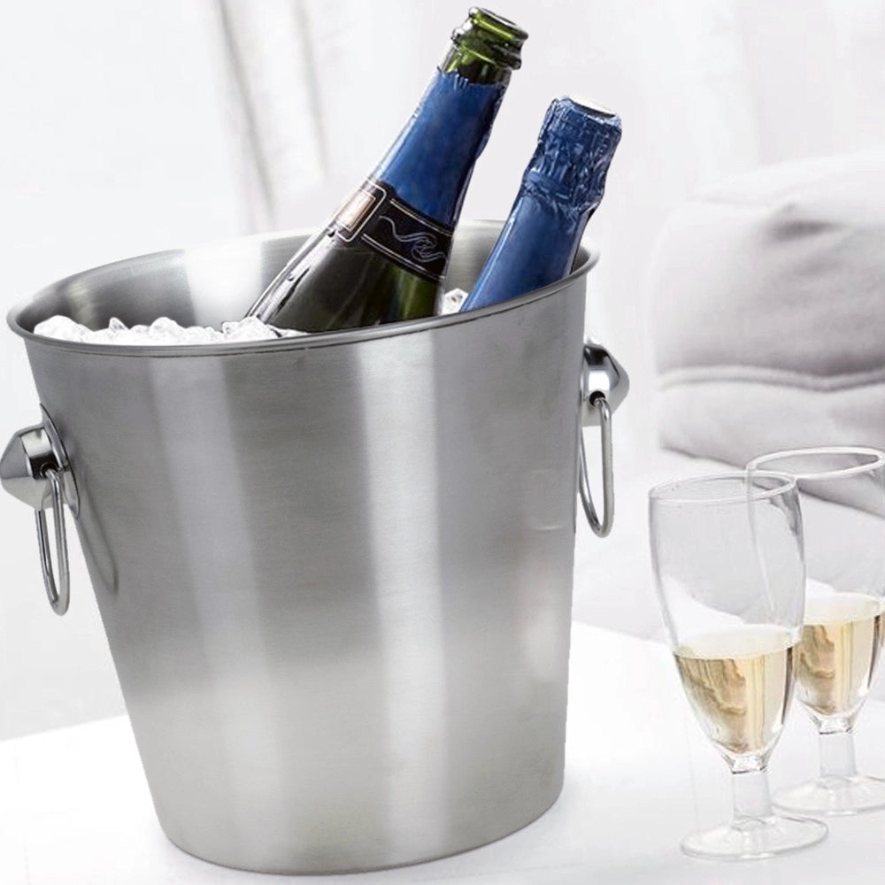 Trade Shop - Secchiello Porta Ghiaccio Champagne Vino Da Tavola In Acciaio Inox Con Manici -