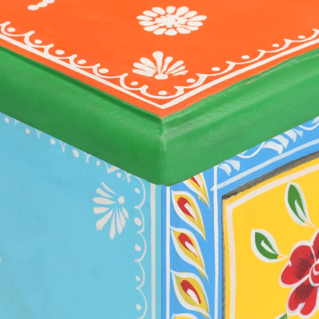 Comodino | Armadio da Notte | Mobiletto da notte Dipinto a Mano 40x30x60 cm in Legno Massello di Mango