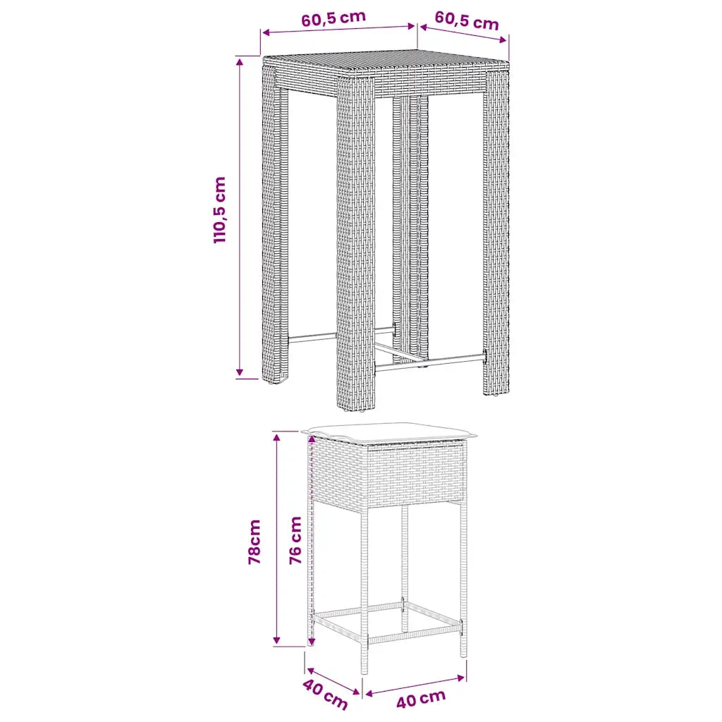 Set Bar da Giardino 5 pz con Cuscini in Polyrattan Marrone 3261452
