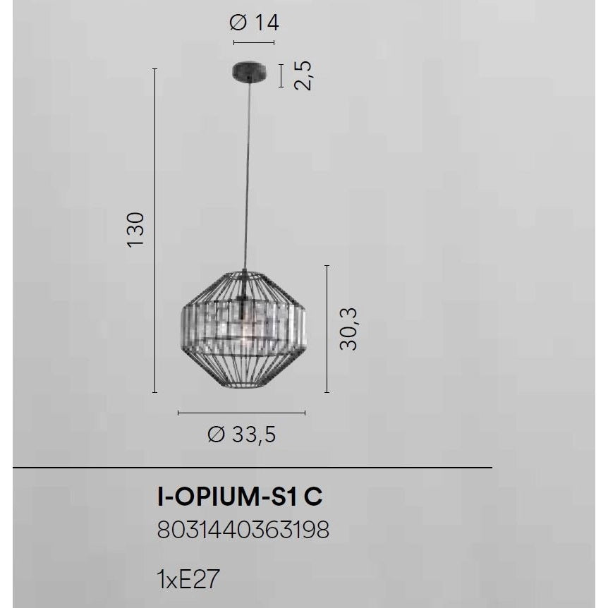 LAMPADARIO OPIUM E27 D.33,5XH130CM METALLO/VETRO.