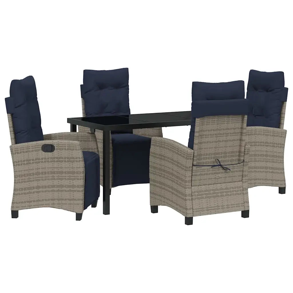 Set da Pranzo per Giardino con cuscino 5 pcs Grigio polyrattan
