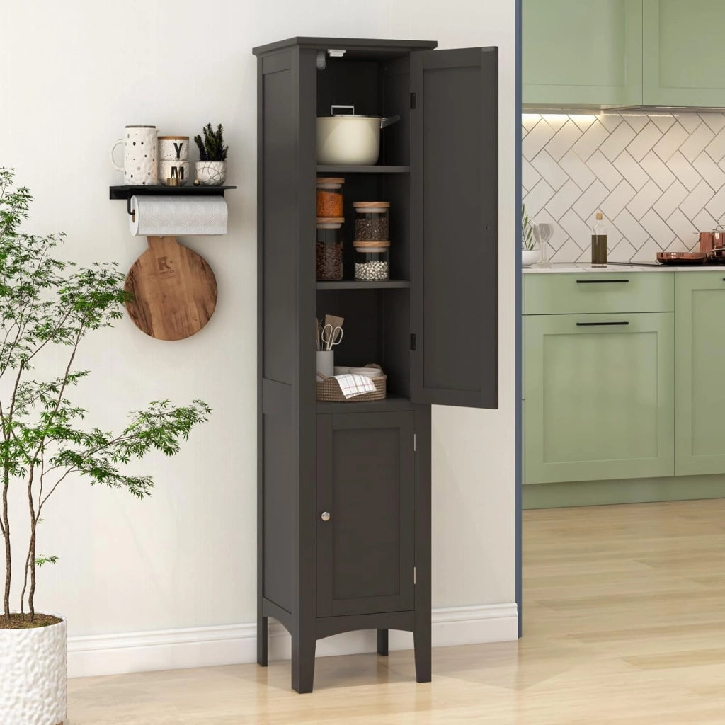 Mobile da Bagno Alto con 2 Ante 37 x 37 x 160cm, Armadio da Terra con 5 Vani, Mobile Colonna per Bagno Cucina Soggiorno (Marrone)