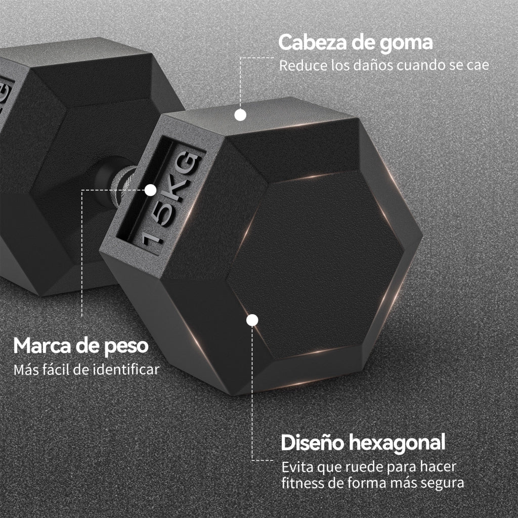 Set 2 manubri esagonali 15 kg ¨C zephmum ¨C ferro fuso gomma nero