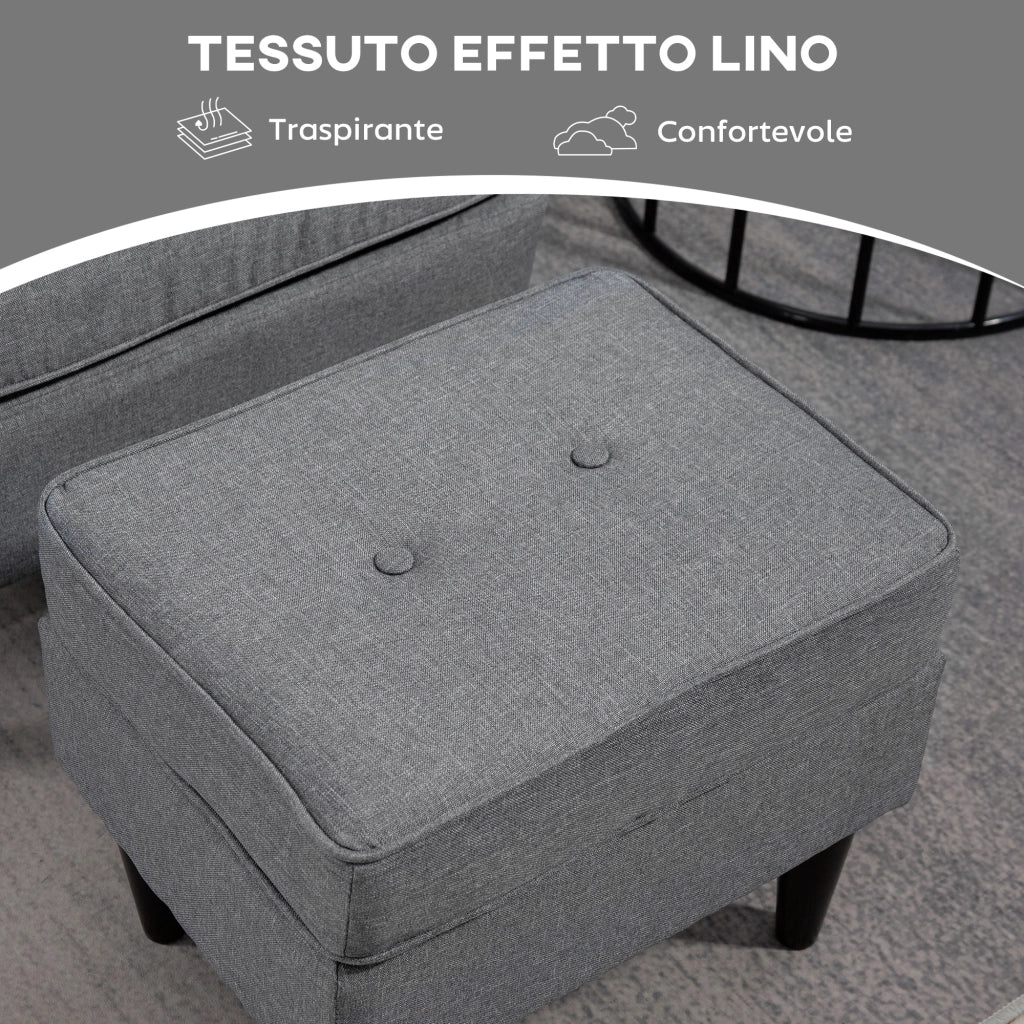 Poltrona da Salotto 75x83x104 cm con Pouf Poggiapiedi in Tessuto Grigio