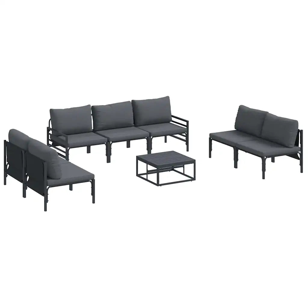 Set Divano da Giardino con cuscino 8 pcs Nero Acciaio 3378982