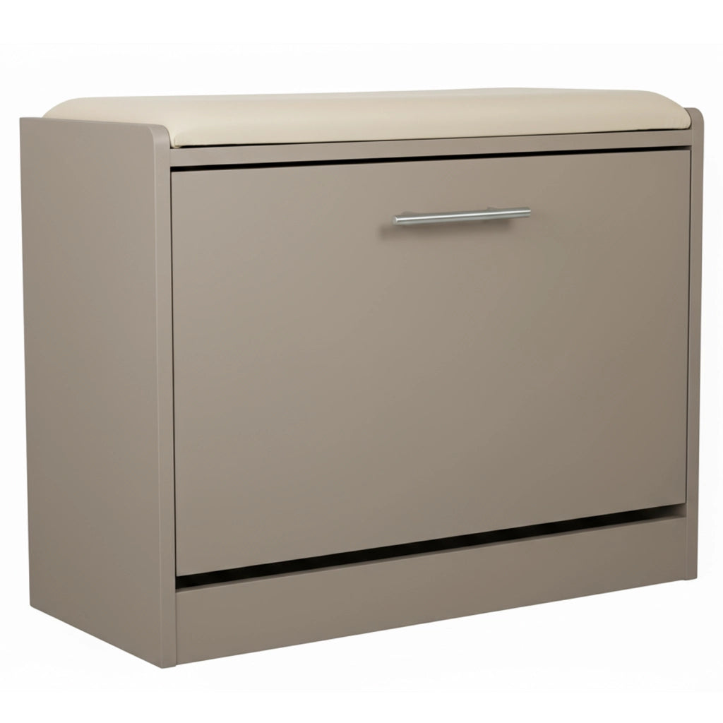 Marvin Scarpiera Panca da Ingresso Portascarpe Salvaspazio in Legno Seduta con Cuscino Anta a Ri Tortora / Cuscino Beige