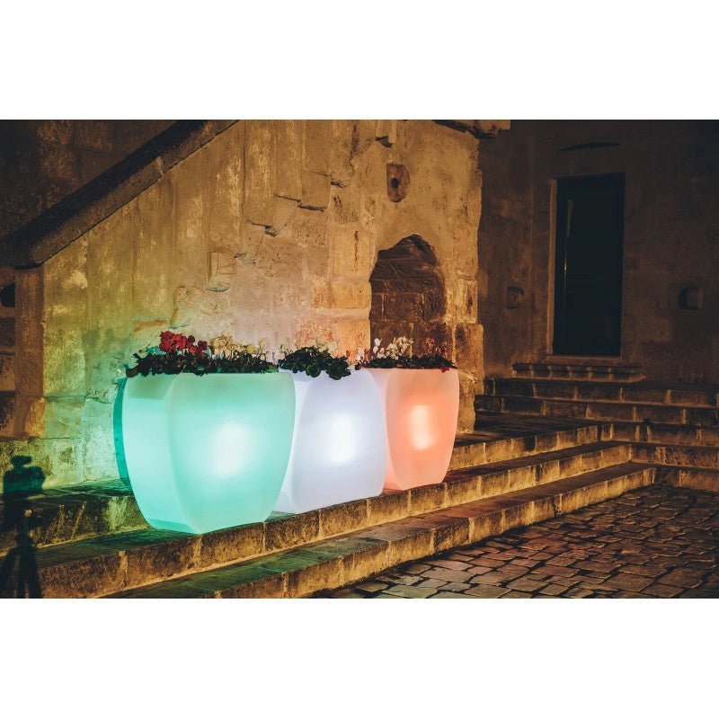 Vaso luminoso moderno di design 100x31 H80 in polimero resistente con LED rosso per interno ed esterno - Made in Italy - Monacis